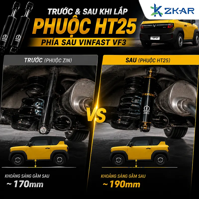 Trước & Sau Khi Lắp Phuộc HT25 VF3