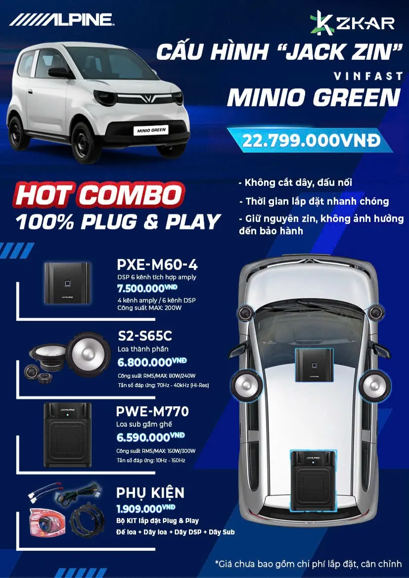 Âm Thanh ALPINE Jack Zin Cho VinFast Minio Green – Giá 22tr799