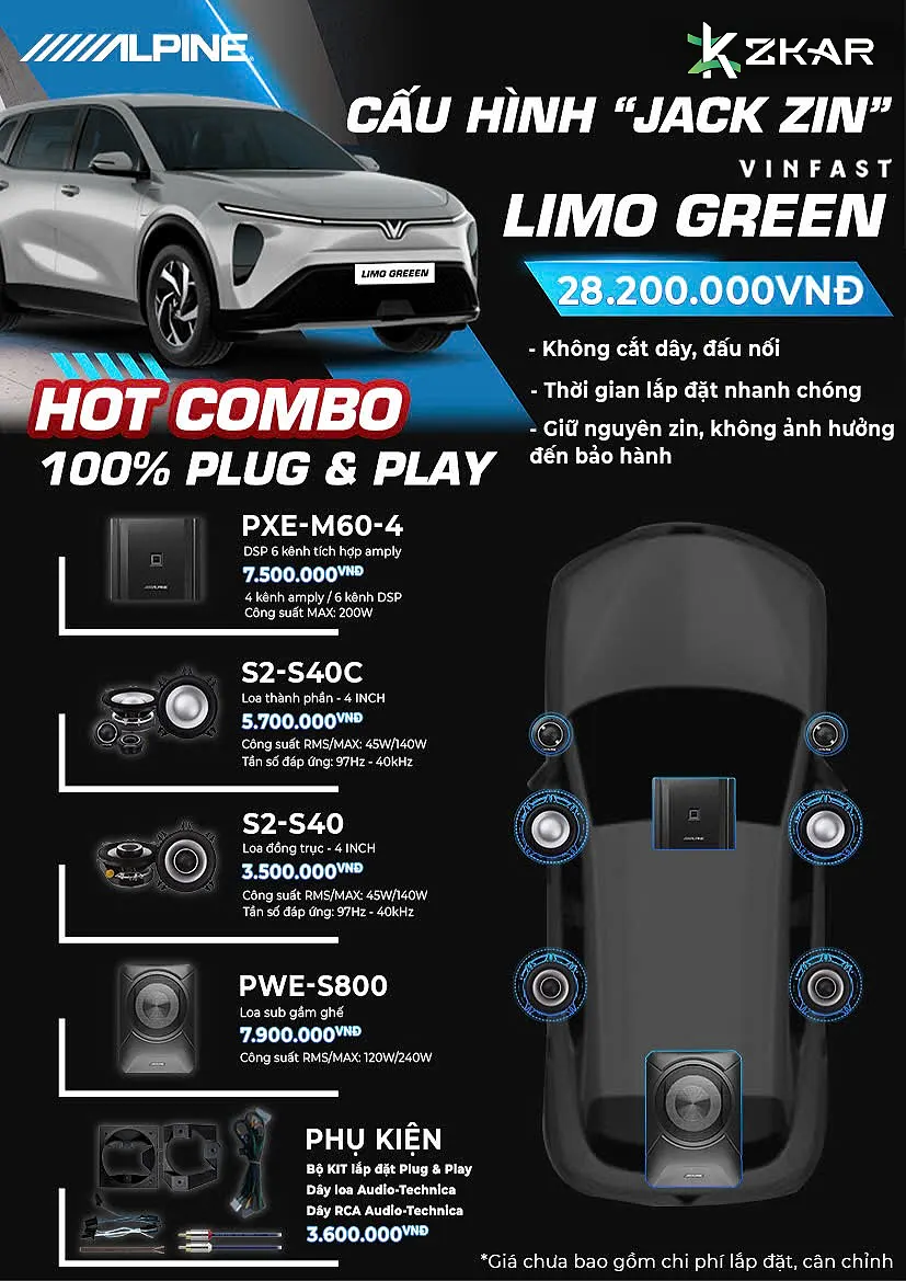 Âm Thanh ALPINE Jack Zin Cho VinFast Limo Green – Giá 28tr200