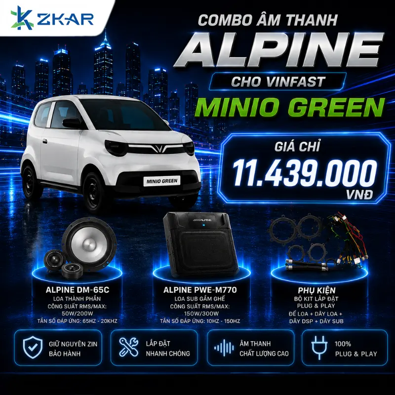 Combo Âm Thanh Alpine Cho VinFast Minio Green - Giá 11TR439