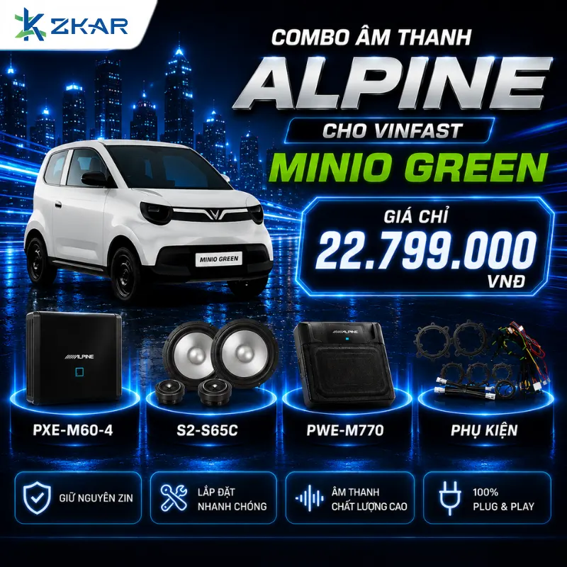 Combo Âm Thanh Alpine Cho VinFast Minio Green - Giá 22TR799