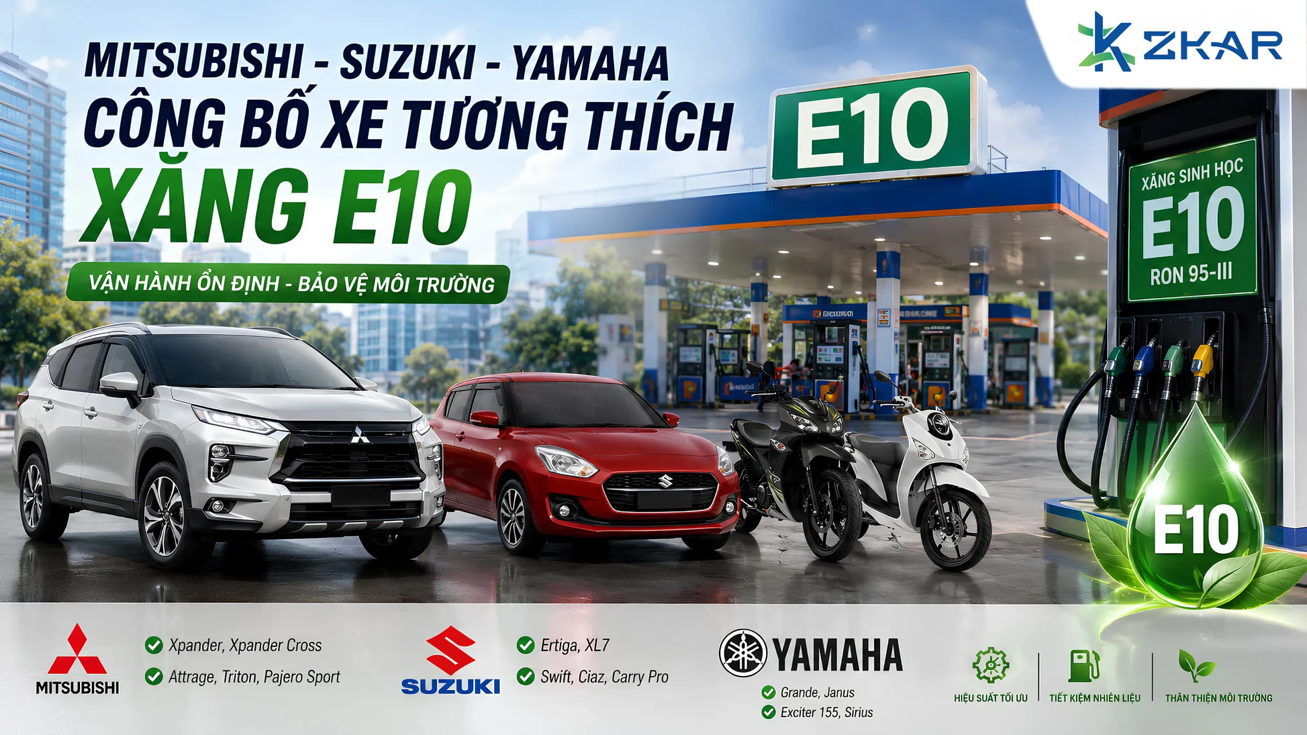 Mitsubishi, Suzuki, Yamaha đồng loạt công bố các dòng xe tương thích xăng E10