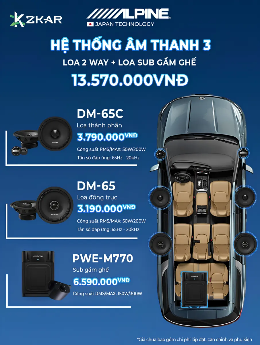 Nâng Cấp Âm Thanh Alpine Hệ Thống 3 Cho Ô Tô - 13TR570