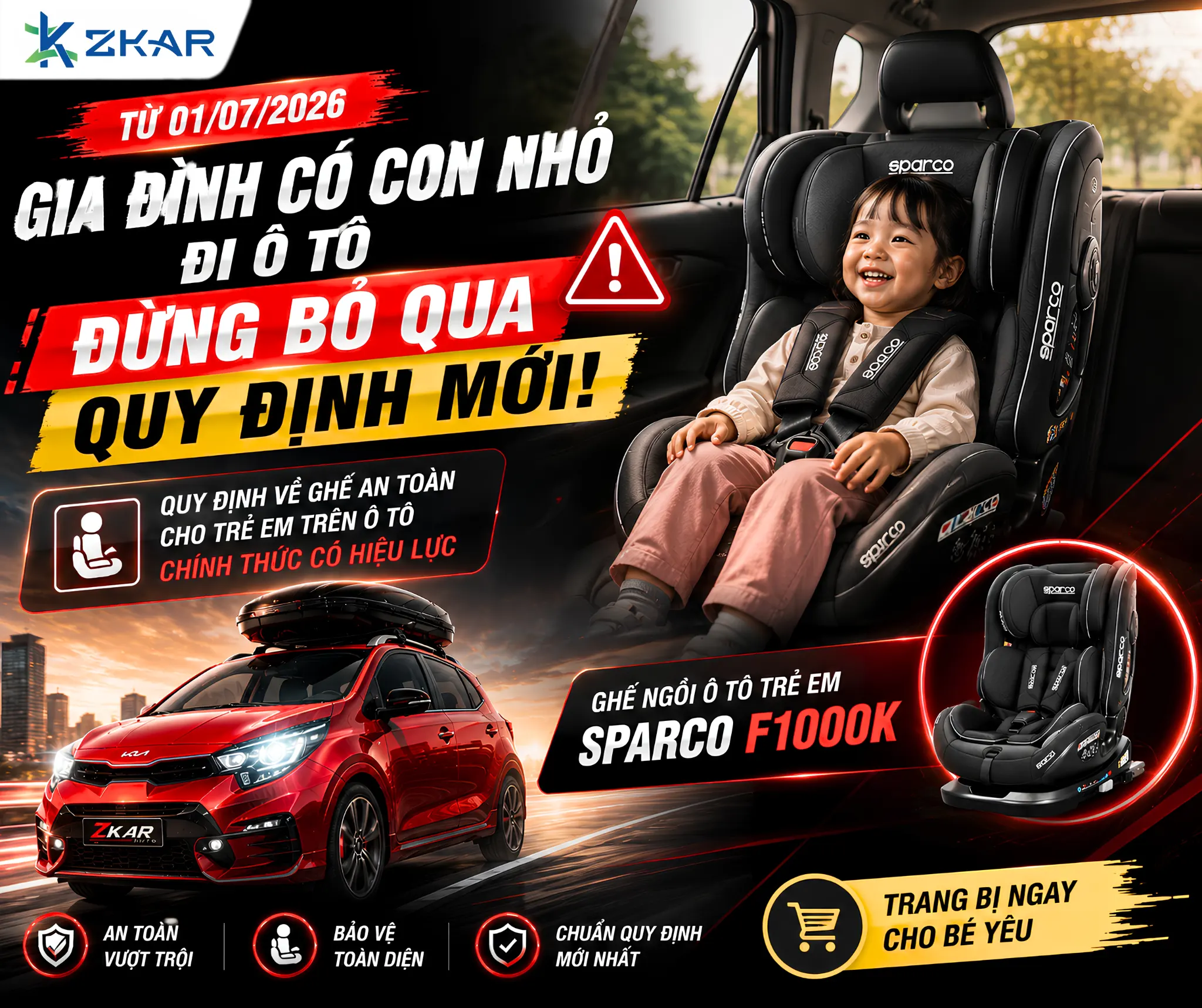Trẻ em ngồi ô tô cần ghế an toàn để hạn chế tối đa chấn thương do lực va đập