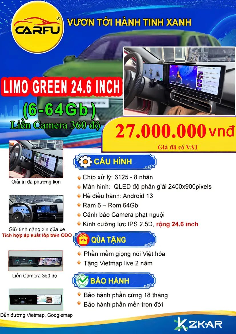 Bảng Giá Màn Hình Android CARFU 360 Xe Limo Green 24.6 Inch (6-64GB)