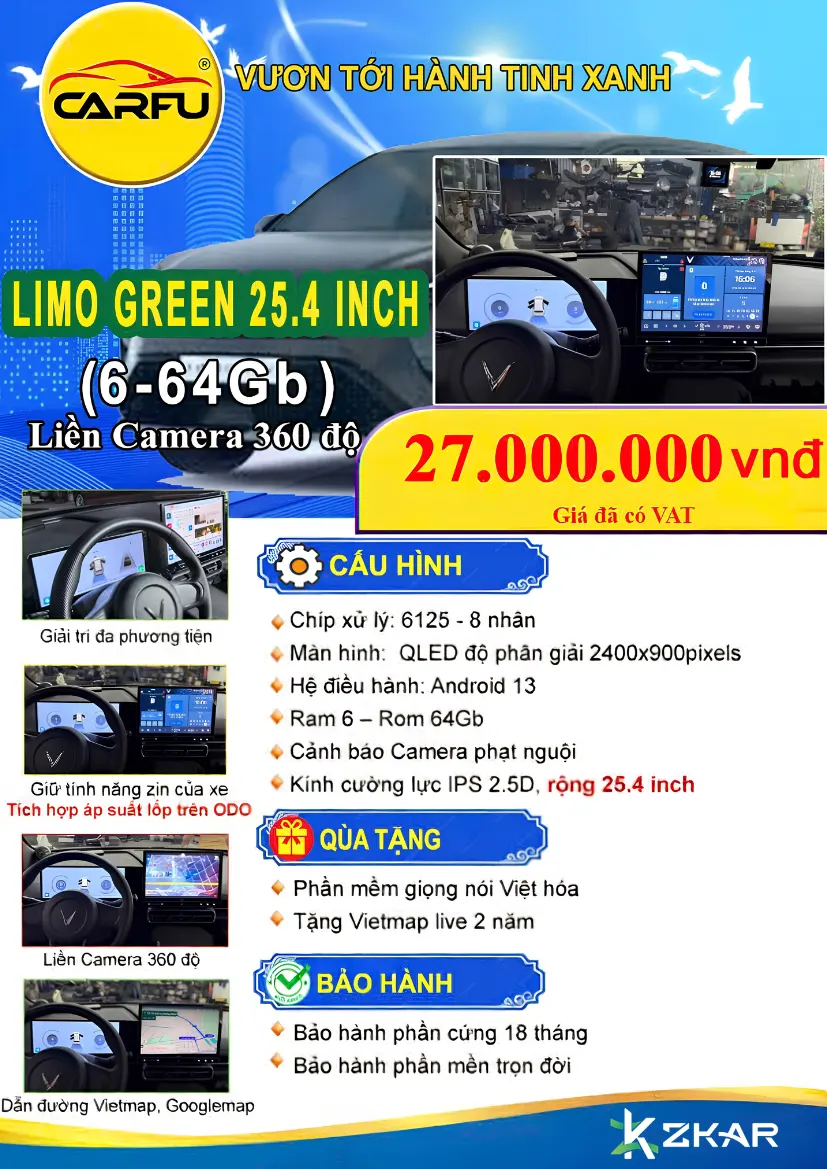 Bảng Giá Màn Hình Android CARFU 360 Xe Limo Green 25.4 Inch (6-64GB)