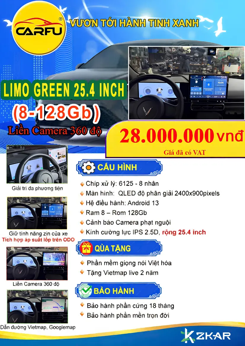 Bảng Giá Màn Hình Android CARFU 360 Xe Limo Green 25.4 Inch (8-128GB)