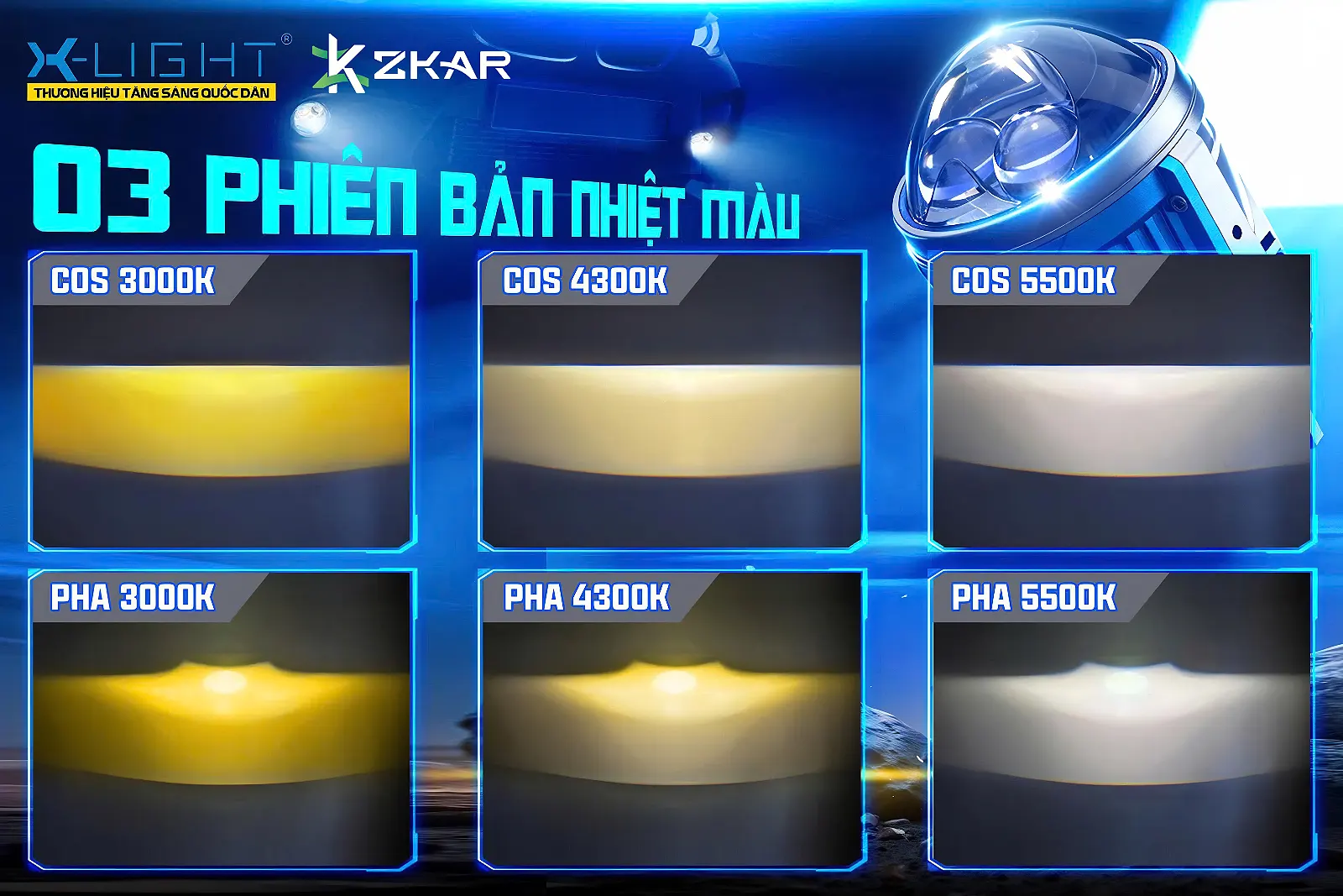 Đèn Bi Gầm X-Light F10 Turbo V2 - 3 phiên bản nhiệt màu