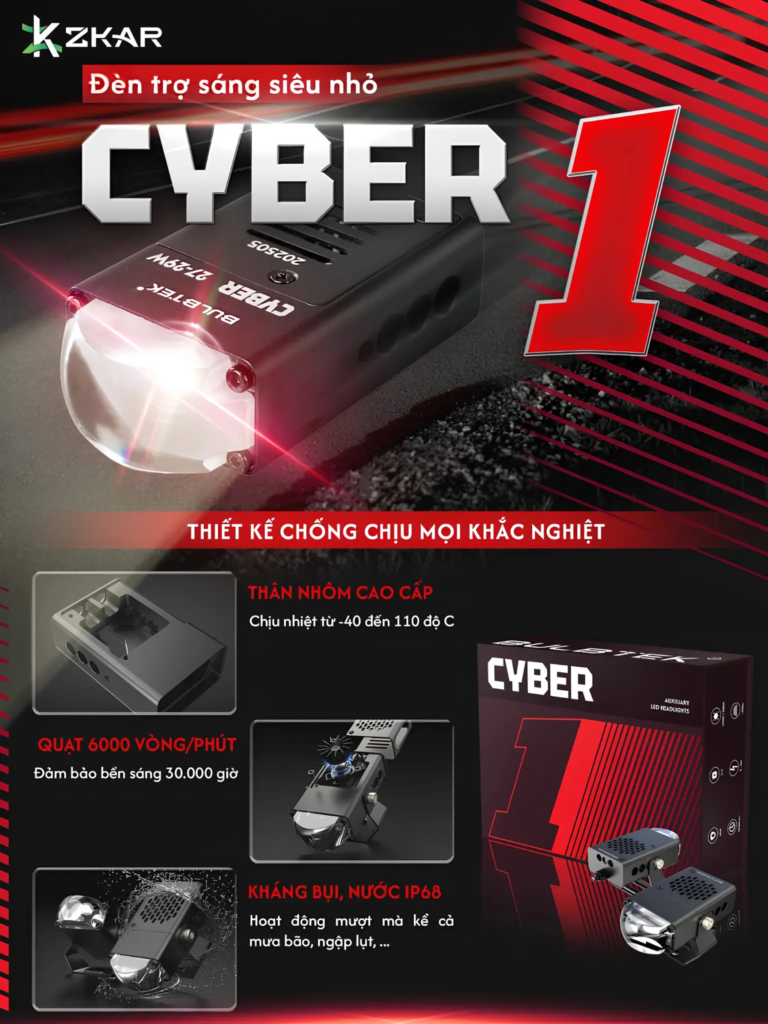 Đèn trợ sáng Cyber 1 Bulbtek - Thiết kế chống chịu mọi khắc nghiệt