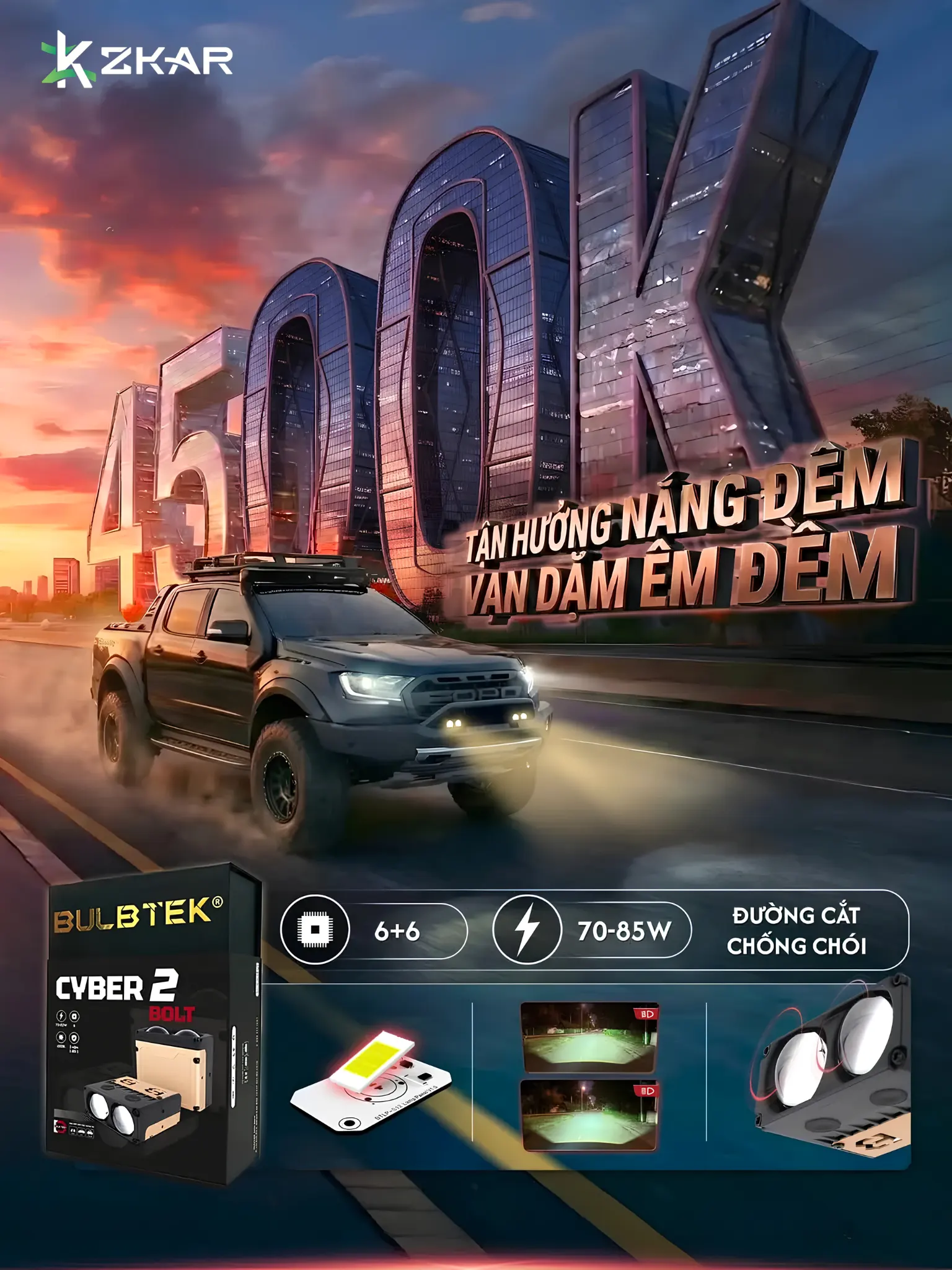 Đèn trợ sáng Cyber 2 Bolt Bulbtek với nhiệt độ màu lý tưởng 4500K 