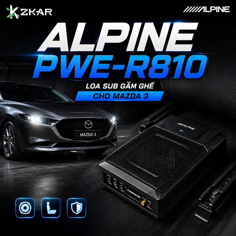 Gắn Loa Sub Gầm Ghế Alpine PWE-R810 Xe Mazda 3