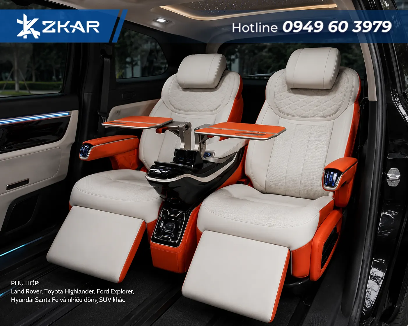 Hình ảnh thực tế bộ ghế Limousine HONGYI SUV Throne 1.0 được lắp đặt trên xe SUV