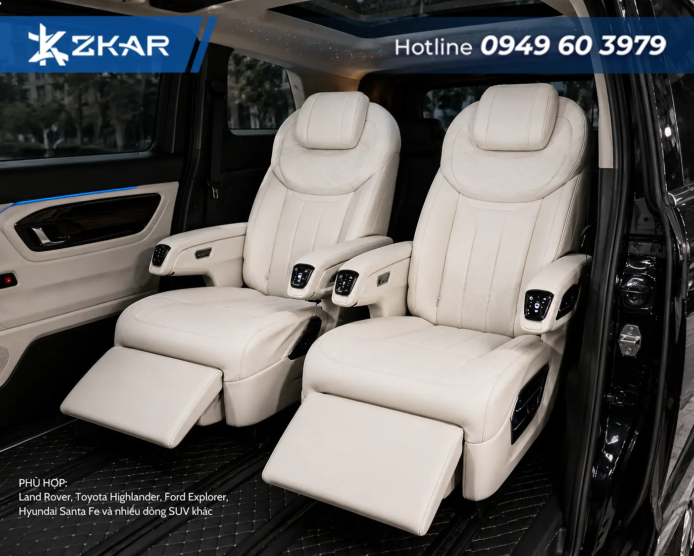 Hình ảnh thực tế bộ ghế Limousine HONGYI SUV Throne 1.0 Max được lắp đặt trên xe SUV