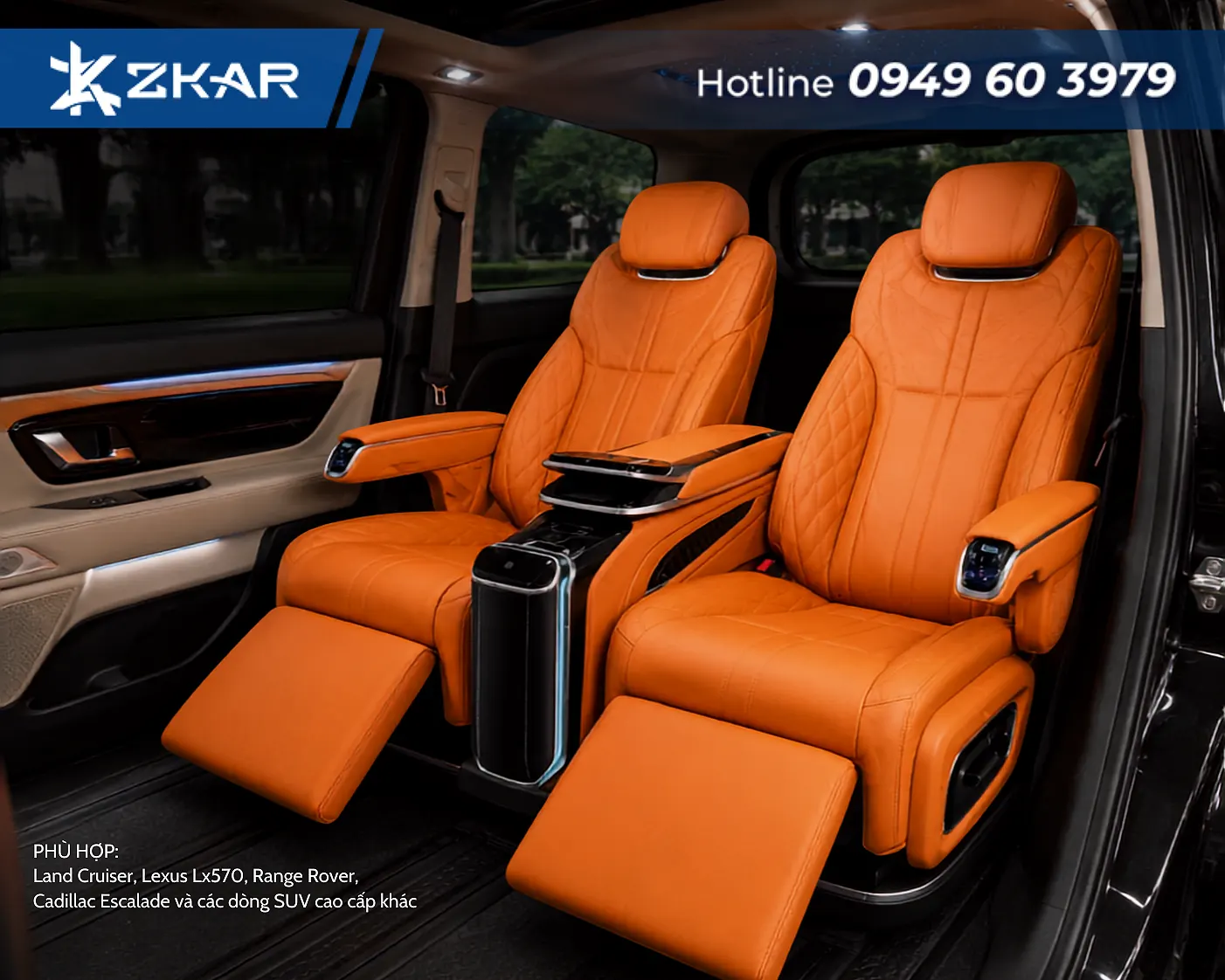 Hình ảnh thực tế bộ ghế Limousine HONGYI SUV Throne 2.0 được lắp đặt trên xe SUV