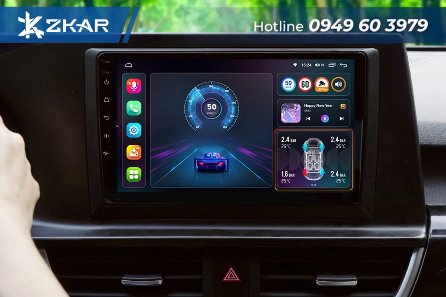 Màn Icar Elliview UE 2K+ kết hợp cảnh báo áp suất lốp trên giao diện Elligo Smart 