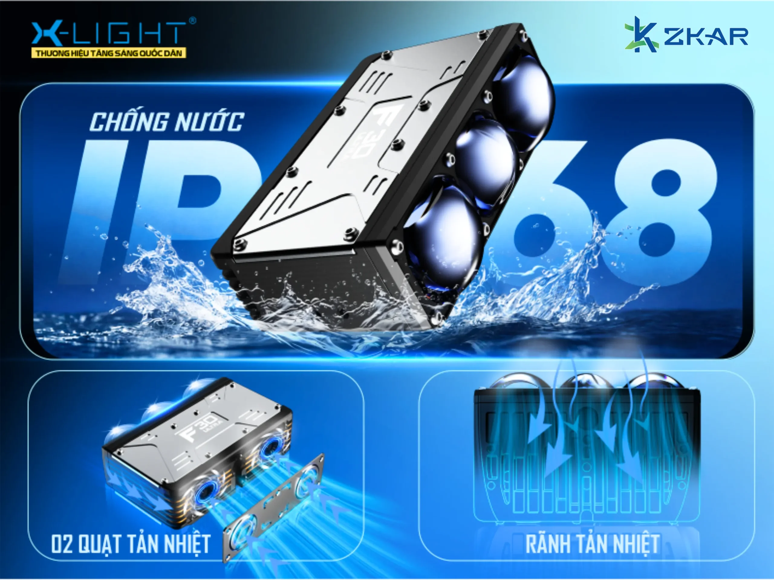 Tản nhiệt 2 quạt và khả năng chống nước ip68