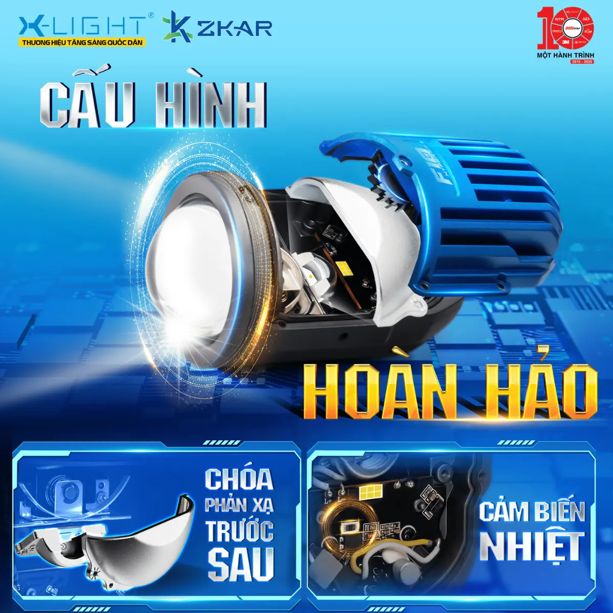 Thiết kế thoát sáng cả trên lẫn dưới, kể cả lắp đặt trên xe choá gầm hẹp