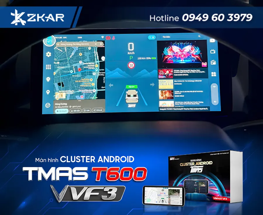 Chia đôi màn hình đa nhiệm với màn hình odo tmas t600 xe vf3