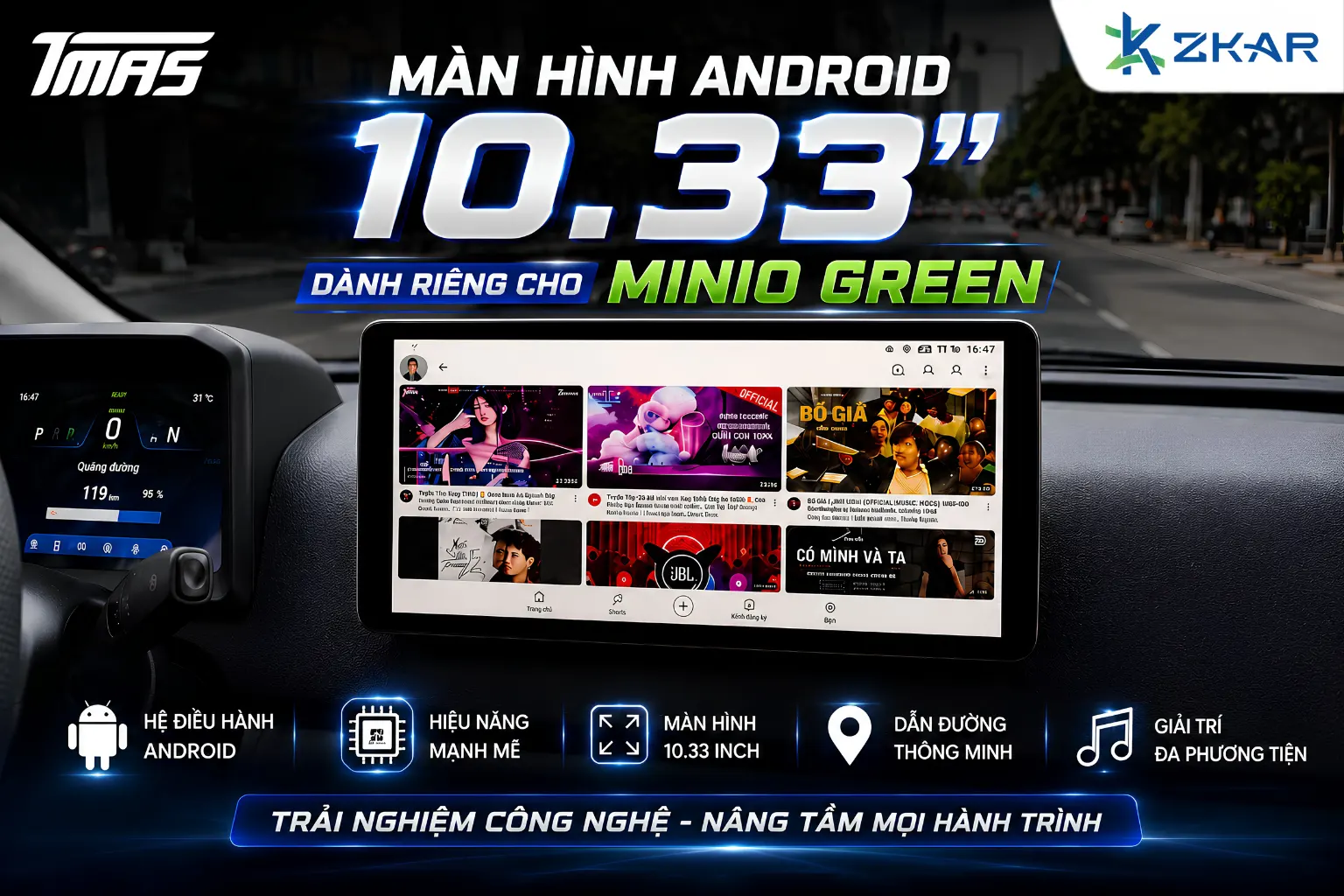 Nâng cấp màn hình Android TMAS 10.33 cho xe điện VinFast Minio Green