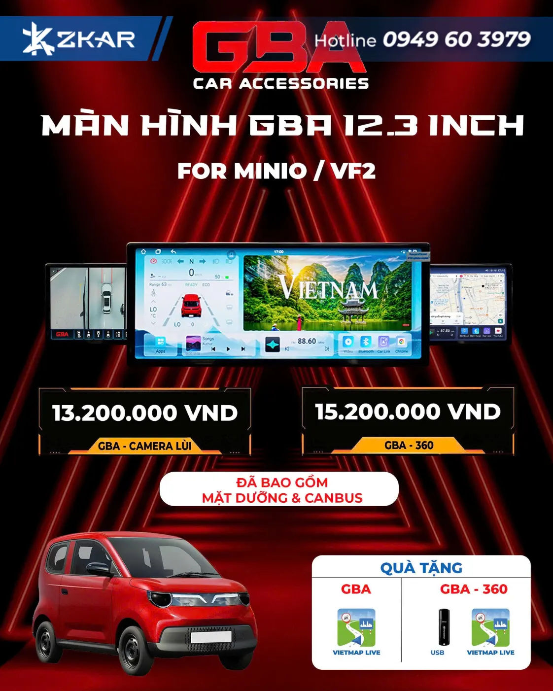 Bảng giá Màn hình GBA 12.3 Inch cho xe Vinfast minio green & Vinfast VF2