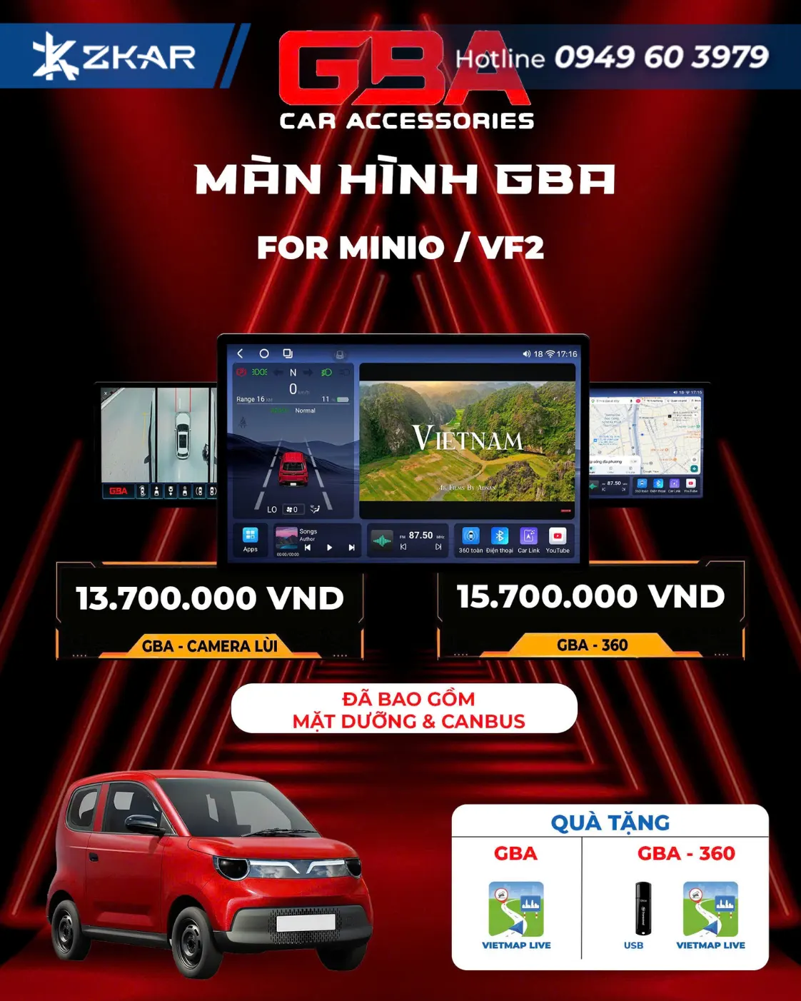 Bảng giá Màn hình GBA cho xe Vinfast minio green & Vinfast VF2