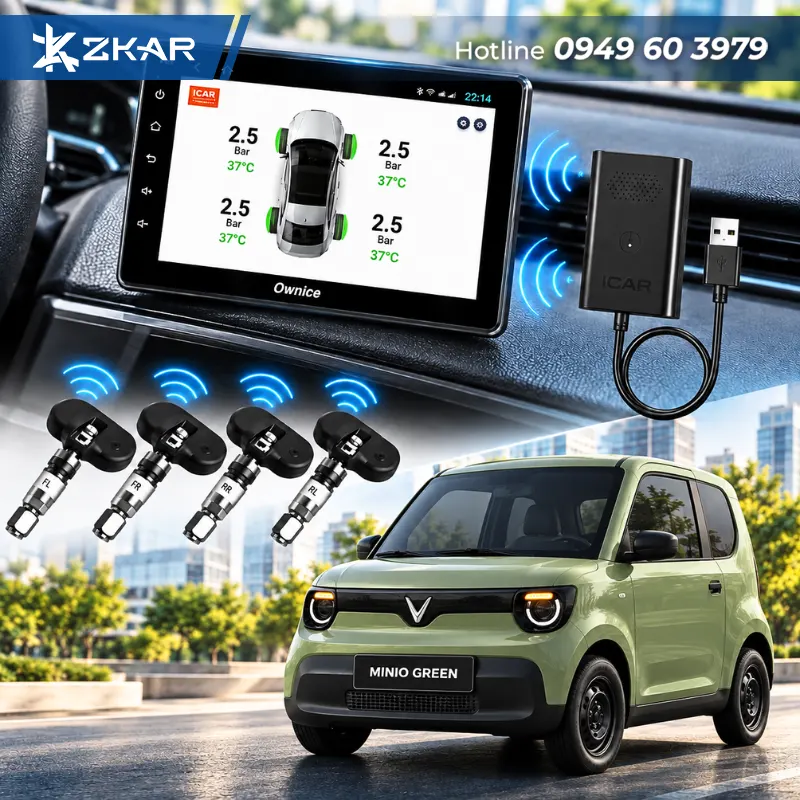 Cảm biến áp suất lốp icar Ellisafe ADI4+ xe minio green