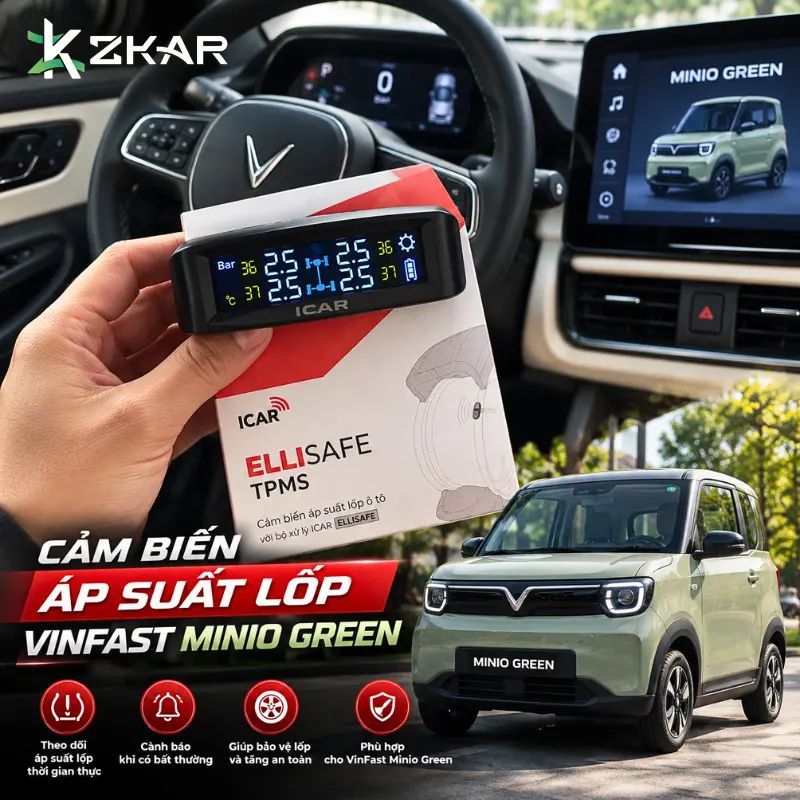 Cảm biến áp suất lốp icar Ellisafe TN405 xe minio green