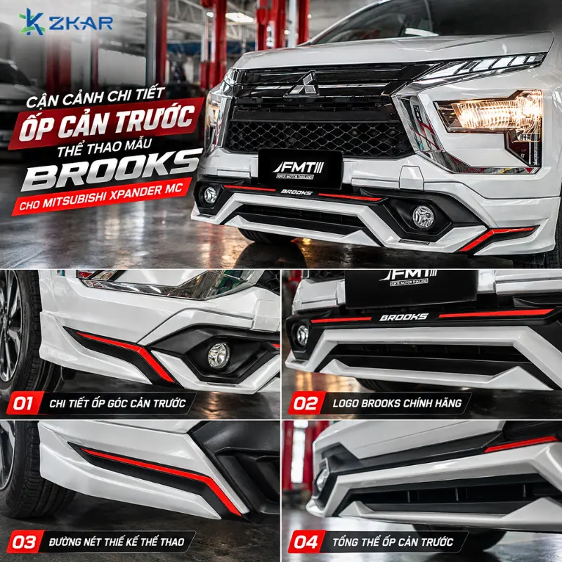 Cận cảnh chi tiết ốp cản trước thể thao mẫu Brooks cho Mitsubishi Xpander MC