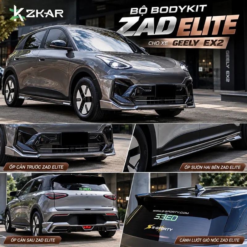 Cận cảnh full chi tiết ốp cản trước sau bộ bodykit ZAD ELITE cho xe Geely EX2