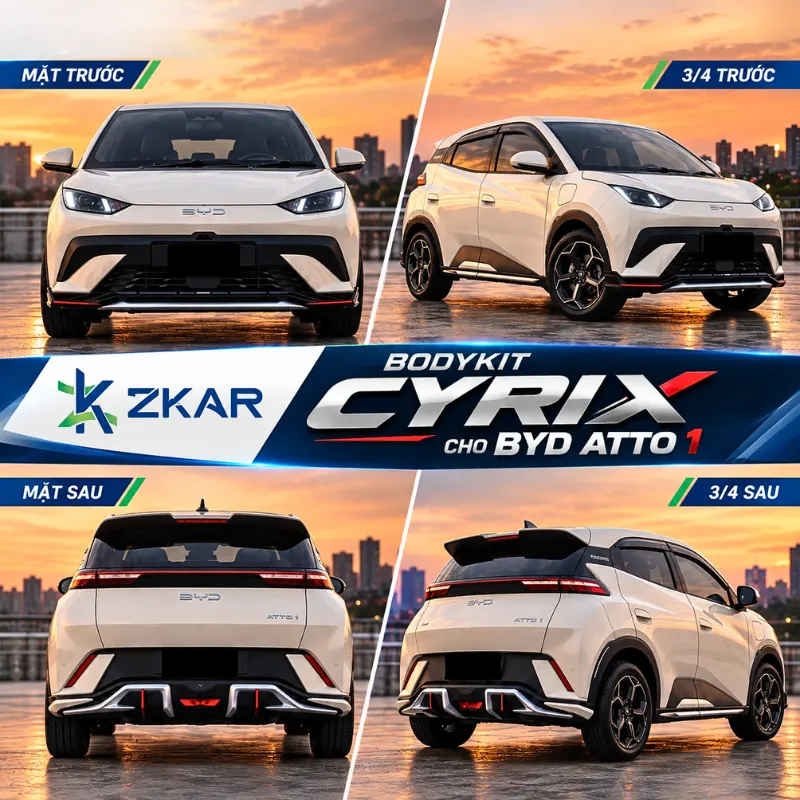 Chi tiết ốp cản trước và cản sau thể thao bộ Bodykit CYRIX cho BYD ATTO 1