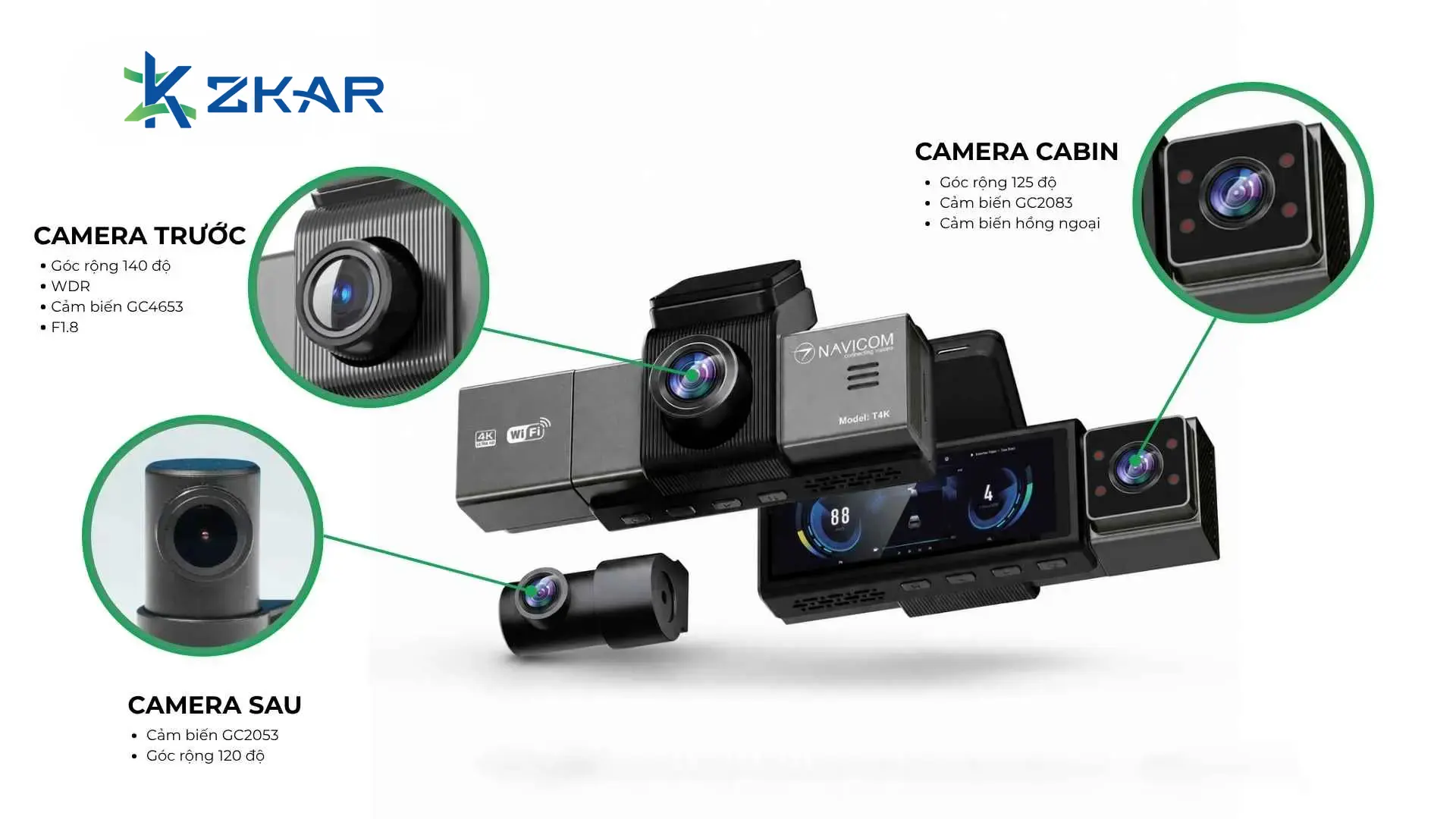 Hệ thống cam hành trình ghi hình đồng thời 3 kênh navicom T4k