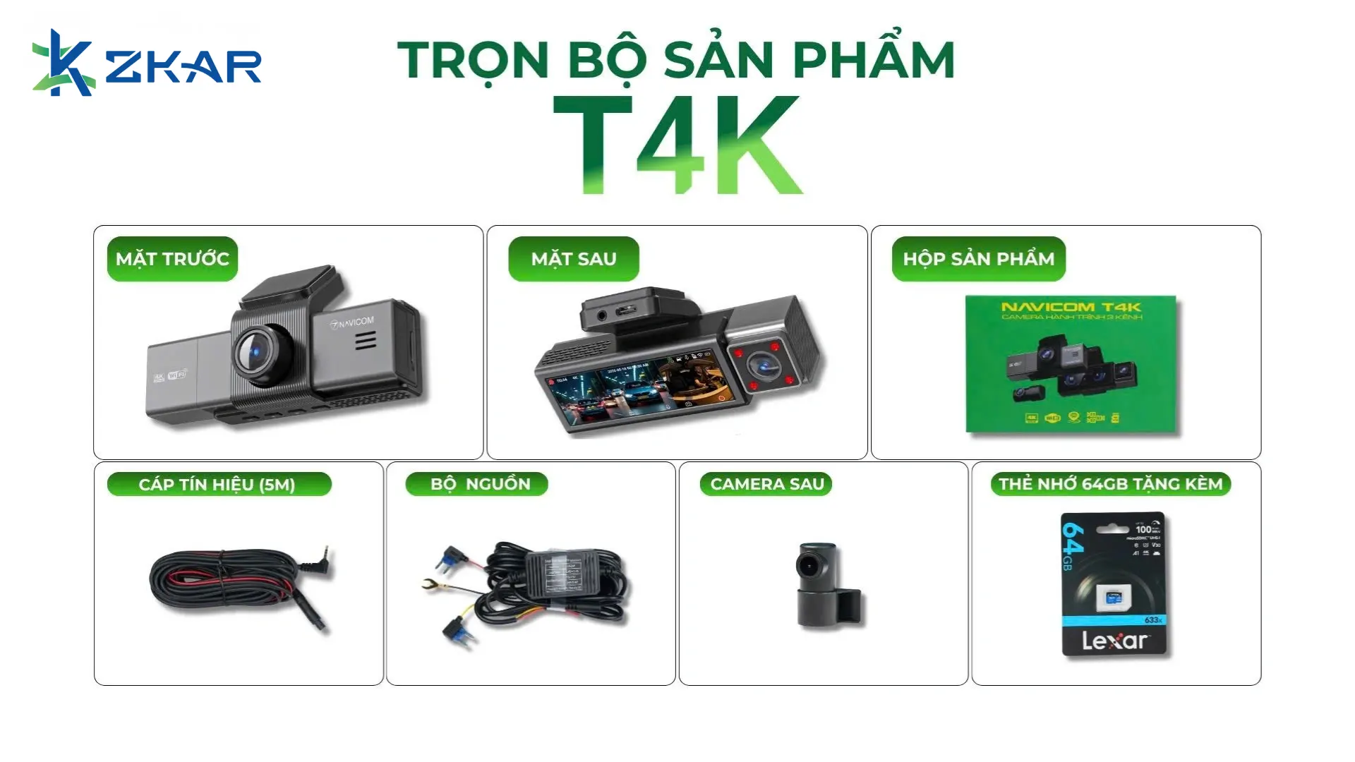 Trọn bộ sản phẩm camera hành trình t4k