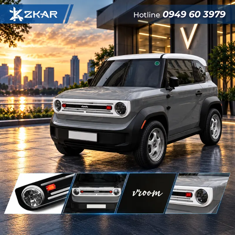 VinFast VF3 Độ Mặt Ca Lăng Vroom Retro & Cụm Đèn