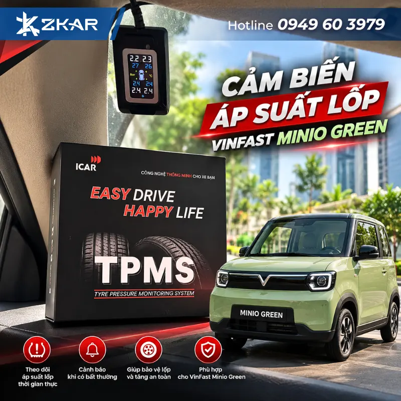 Cảm biến áp suất lốp icar Ellisafe C340 xe minio green