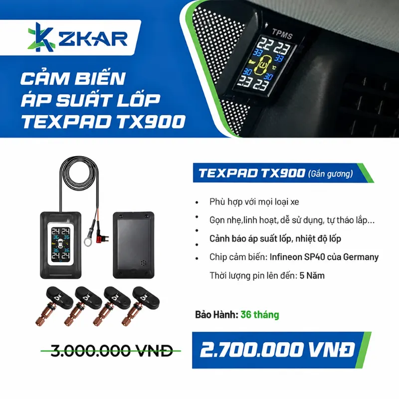 Cảm biến áp suất lốp TexPad TX900 gắn kính