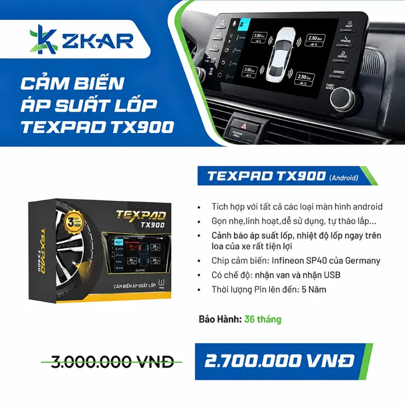 Cảm biến TexPad TX900 hiển thị trên màn hình Android