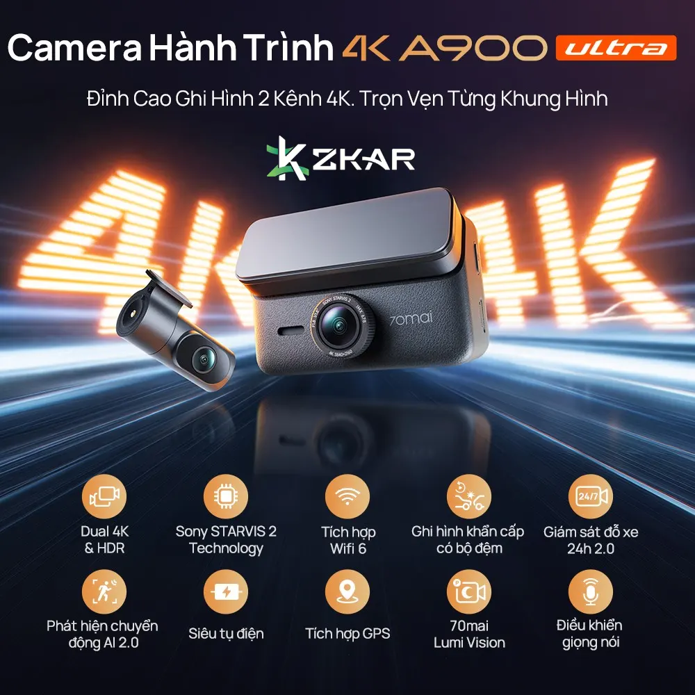 Camera giám sát hành trình 4k a900 ultra - ghi hình 2 kênh 4k