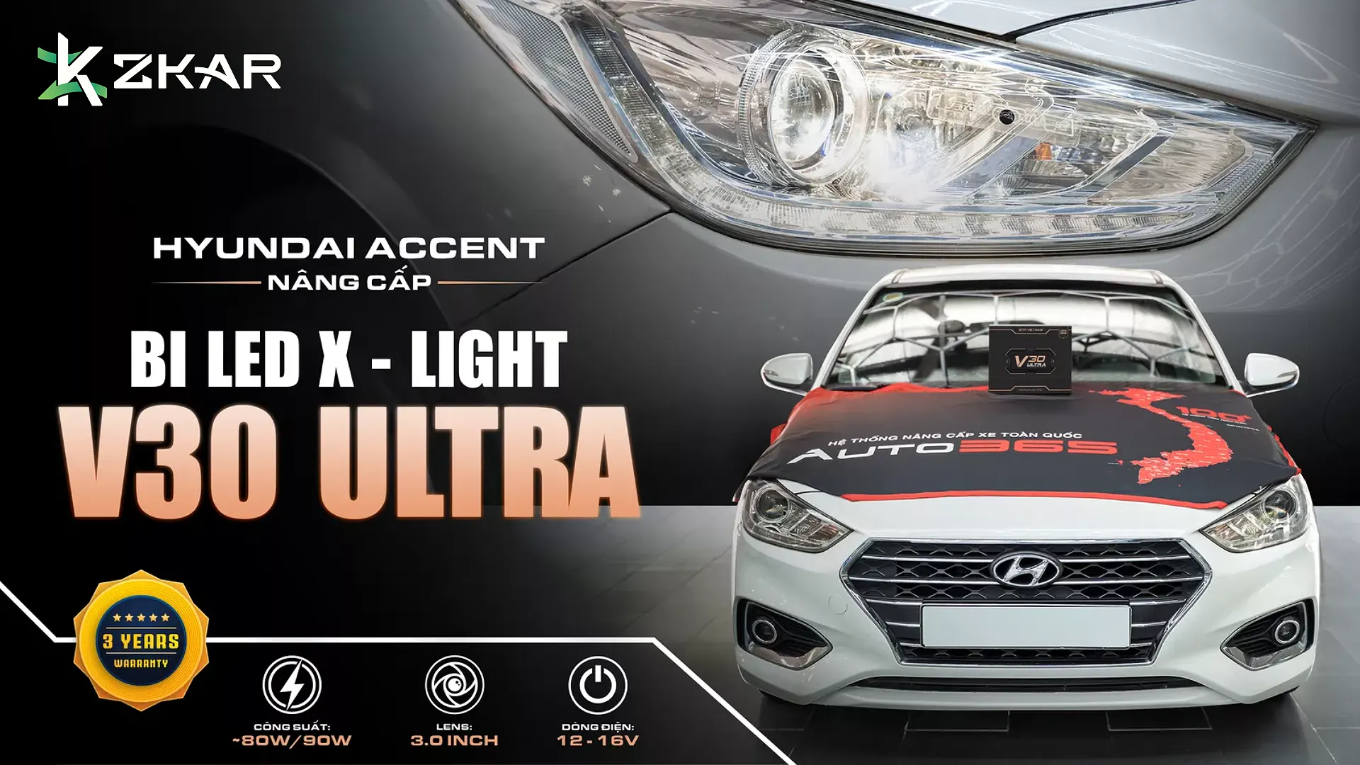 Hình ảnh Hyundai Accent nâng cấp Bi LED X-Light V30 Ultra