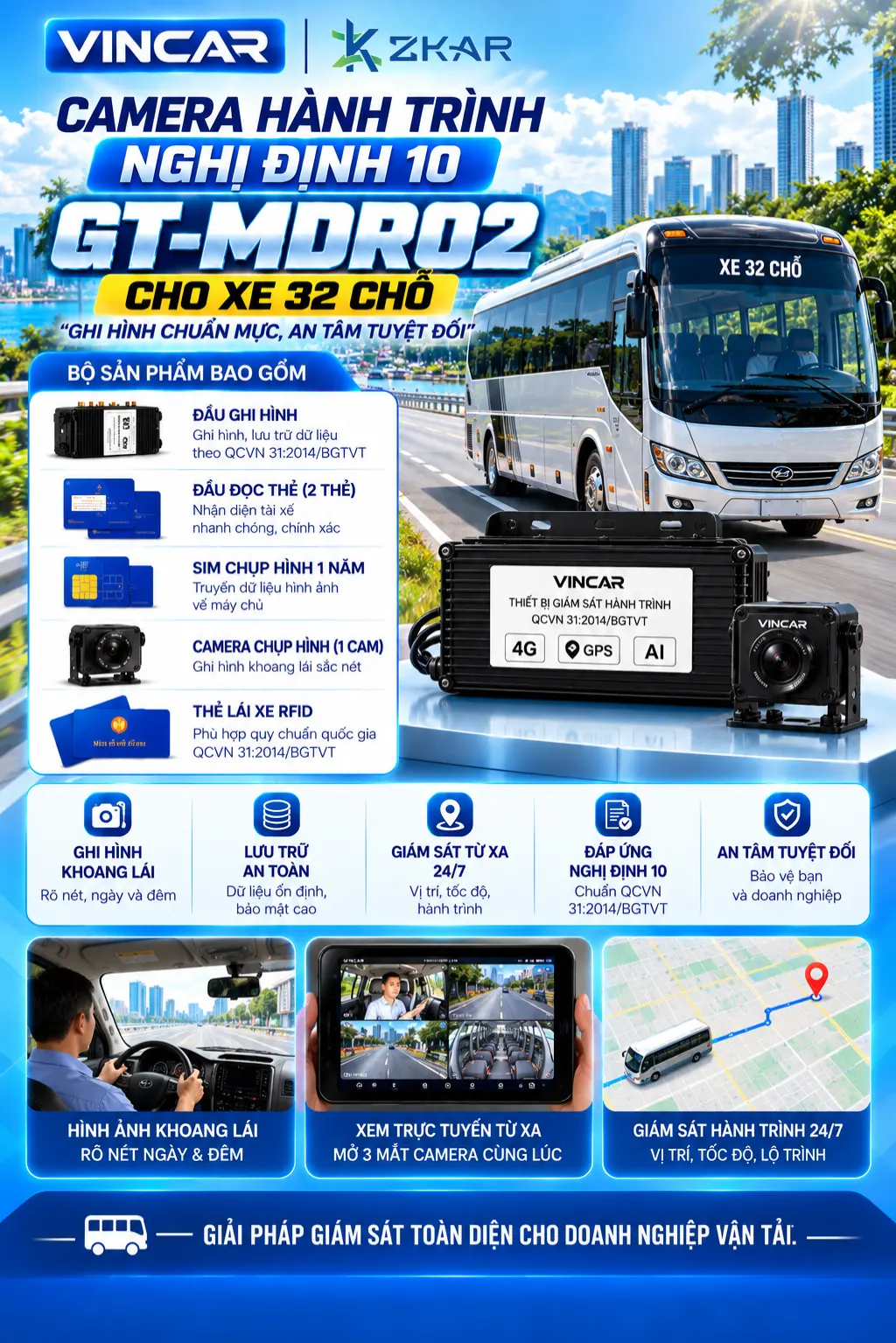 Lắp đặt camera gt-mdr02 cho xe 32 chỗ chính hãng zkar auto