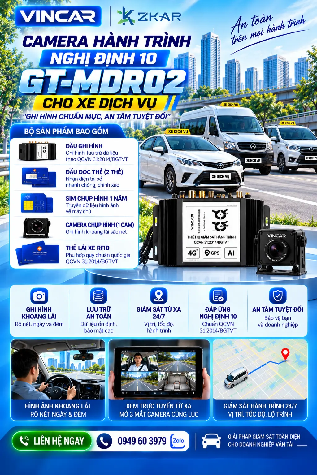 Lắp đặt camera gt-mdr02 cho xe dịch vụ chính hãng zkar auto