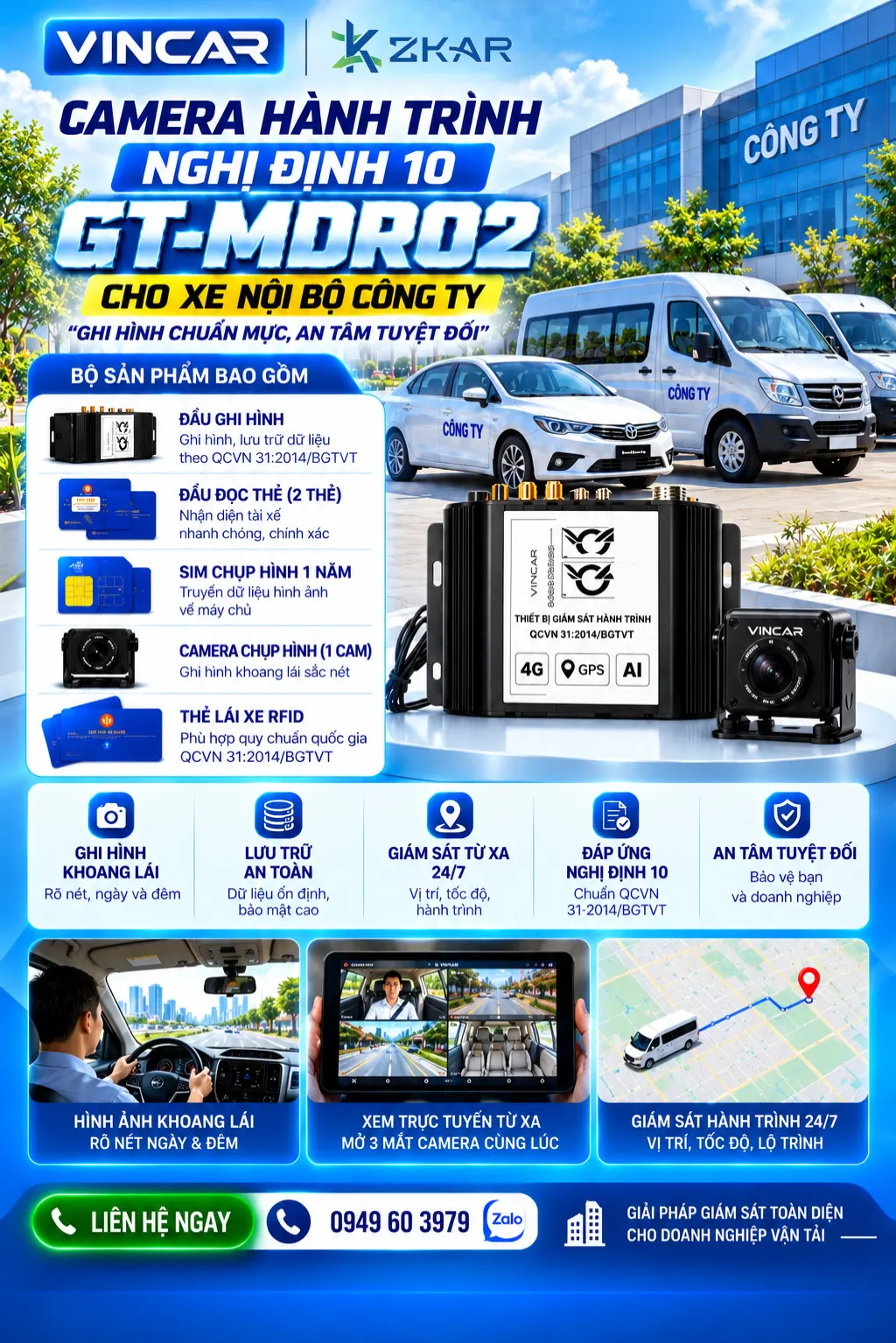 Lắp đặt camera gt-mdr02 cho xe nội bộ công ty chính hãng zkar auto