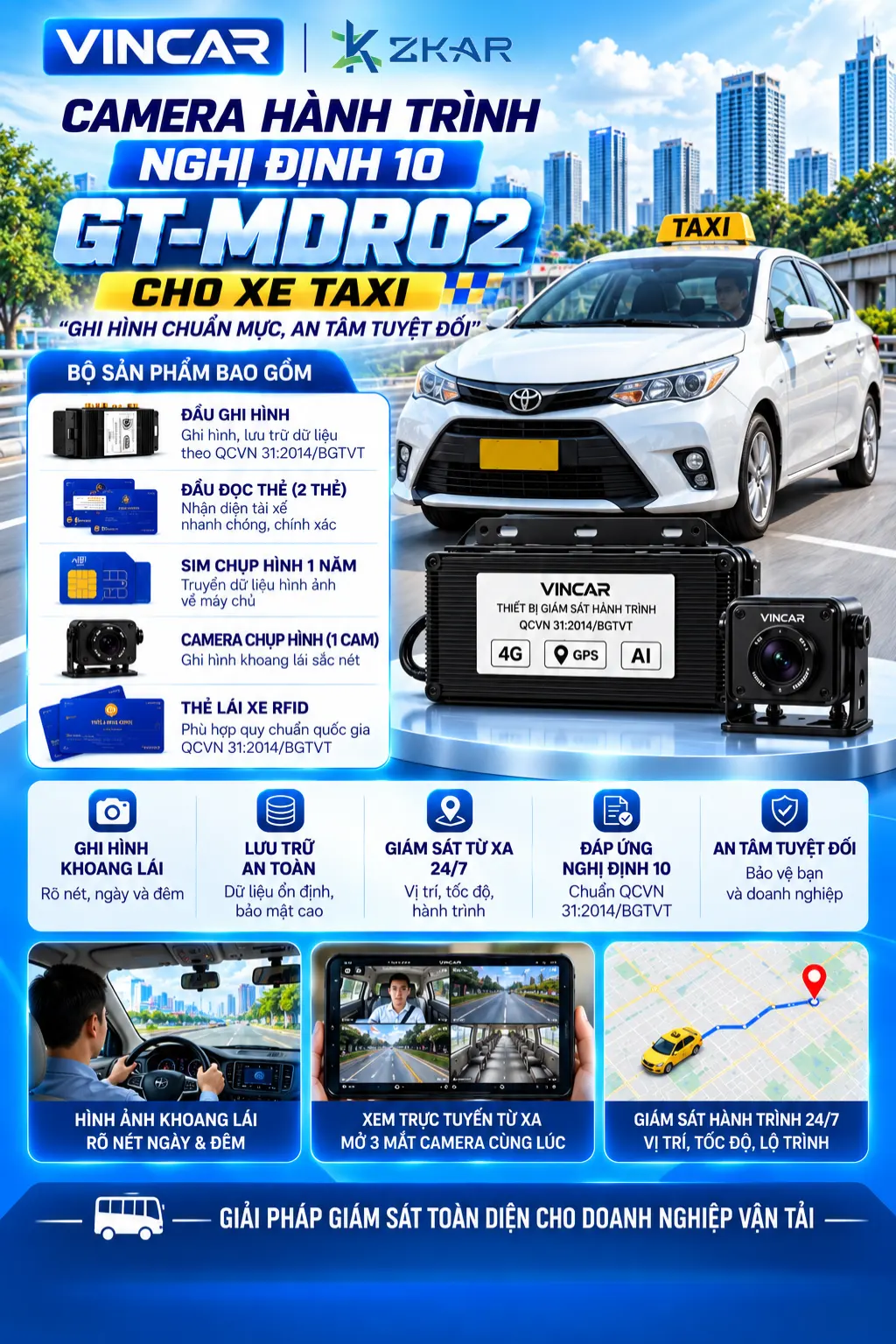 Lắp đặt camera gt-mdr02 cho xe taxi chính hãng zkar auto