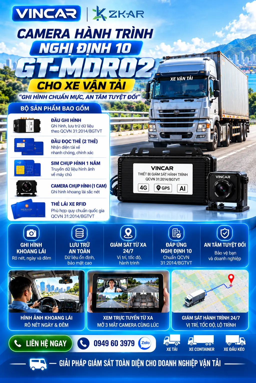 Lắp đặt camera gt-mdr02 cho xe vận tải chính hãng zkar auto