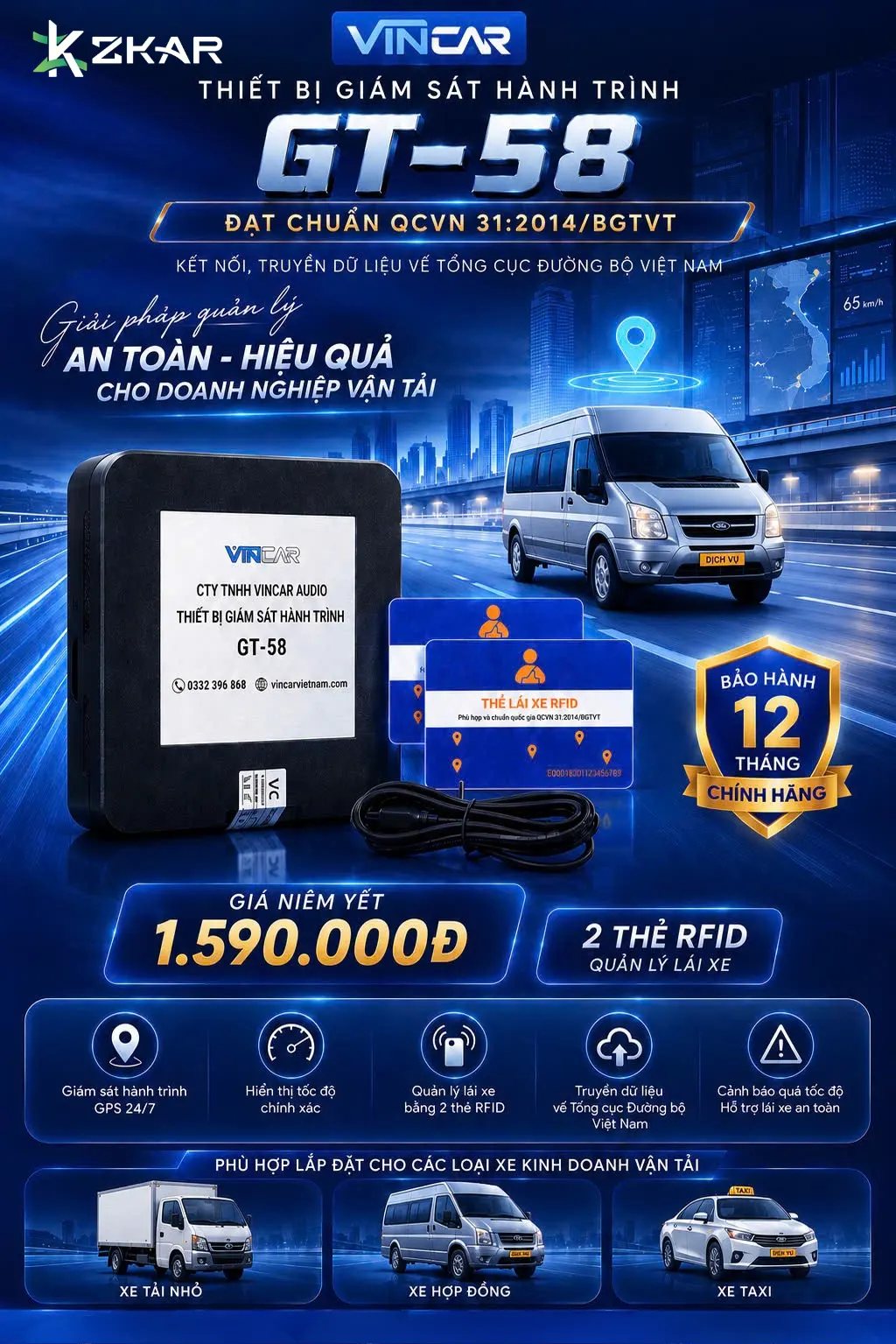 Trọn Bộ Thiết Bị Giám Sát Hành Trình Ô Tô VINCAR GT-58 Chính Hãng